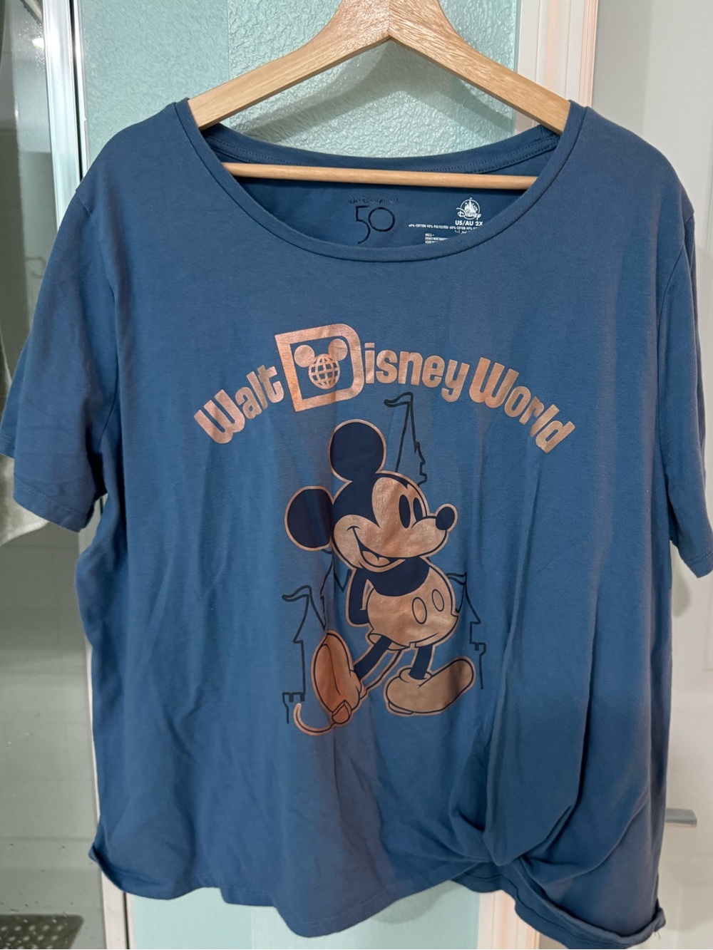 Disney Parks 50th Anniversary Mickey Blue Knot Hem Tee Women’s 2X